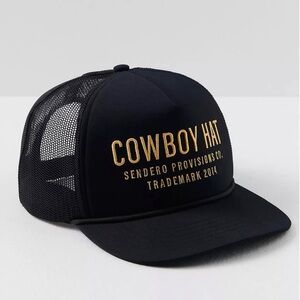 Free People Black Mesh Trucker Hat with Gold Lettering